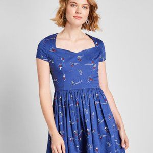 Modcloth Skier Print Pleaser Fit and Flare Dress